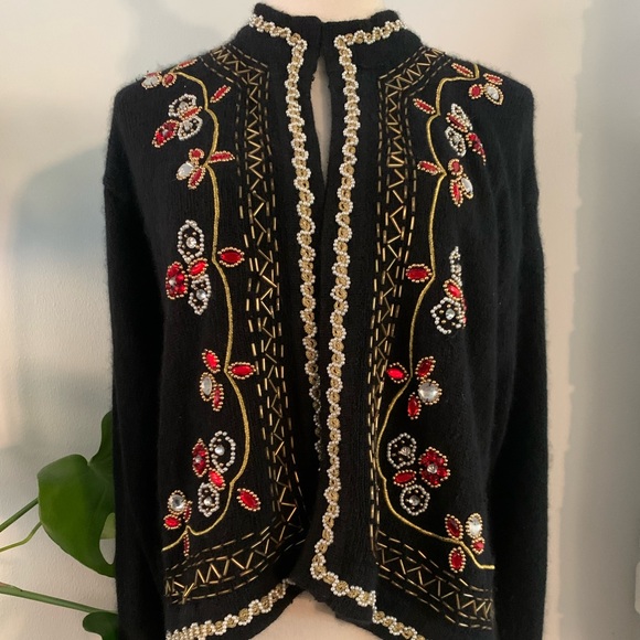 1980's Pierre Cardin, designer Womens Totally 80s Beaded Cocktail Sweater - Picture 3 of 9